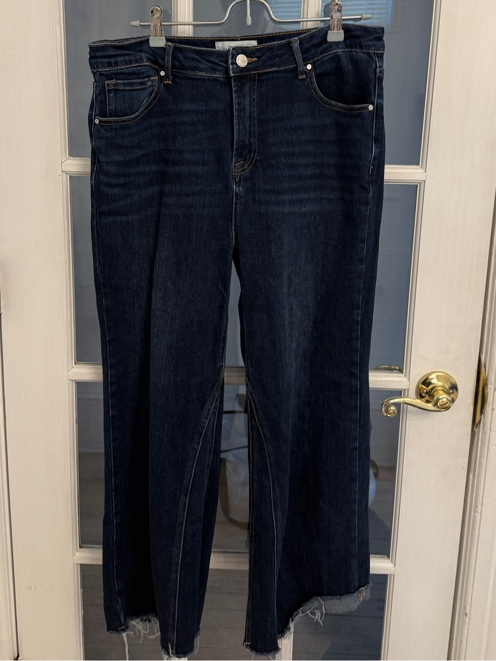 RISEN JEANS Women's Dark Wash Neona Mid Rise Straight Leg Raw Hem Jeans Size 32